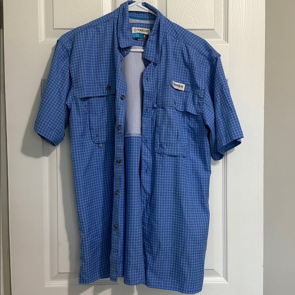 Magellan Blue Checkered Outdoor fishing Shirt